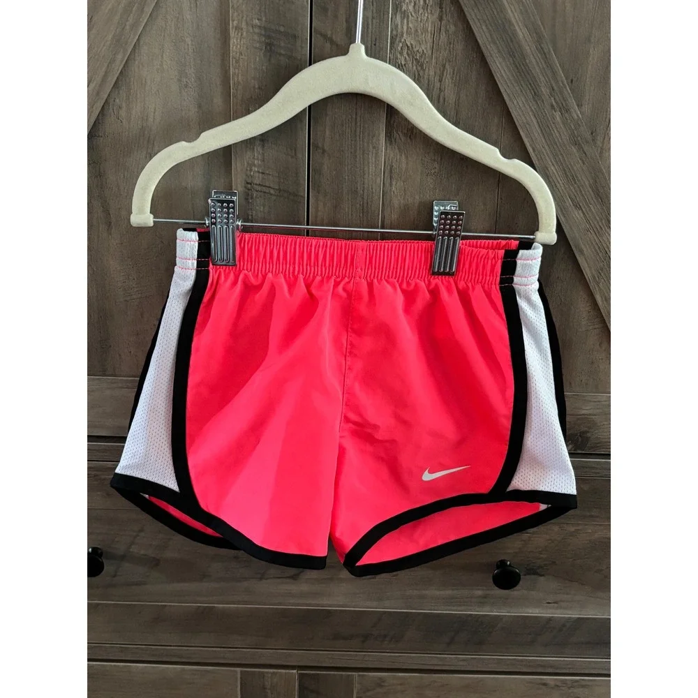 Nike Kids Dri-FIT Running Shorts Neon Pink White Mesh Trim Girls Size Small 4-5